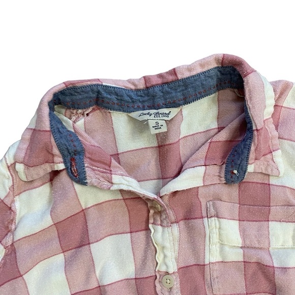 Lucky Brand Women’s Pink White Plaid Button Down Blouse Women’s Small - Picture 5 of 9